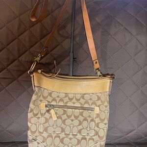 Coach Signature Tan and Brown Crossbody Bag